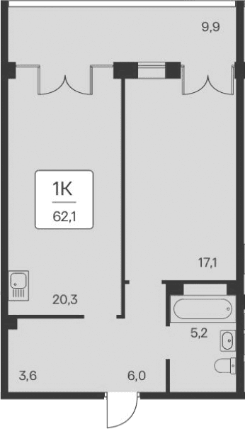 1-комн., 52.2 м²