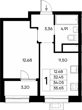 1-комн., 32.45 м²