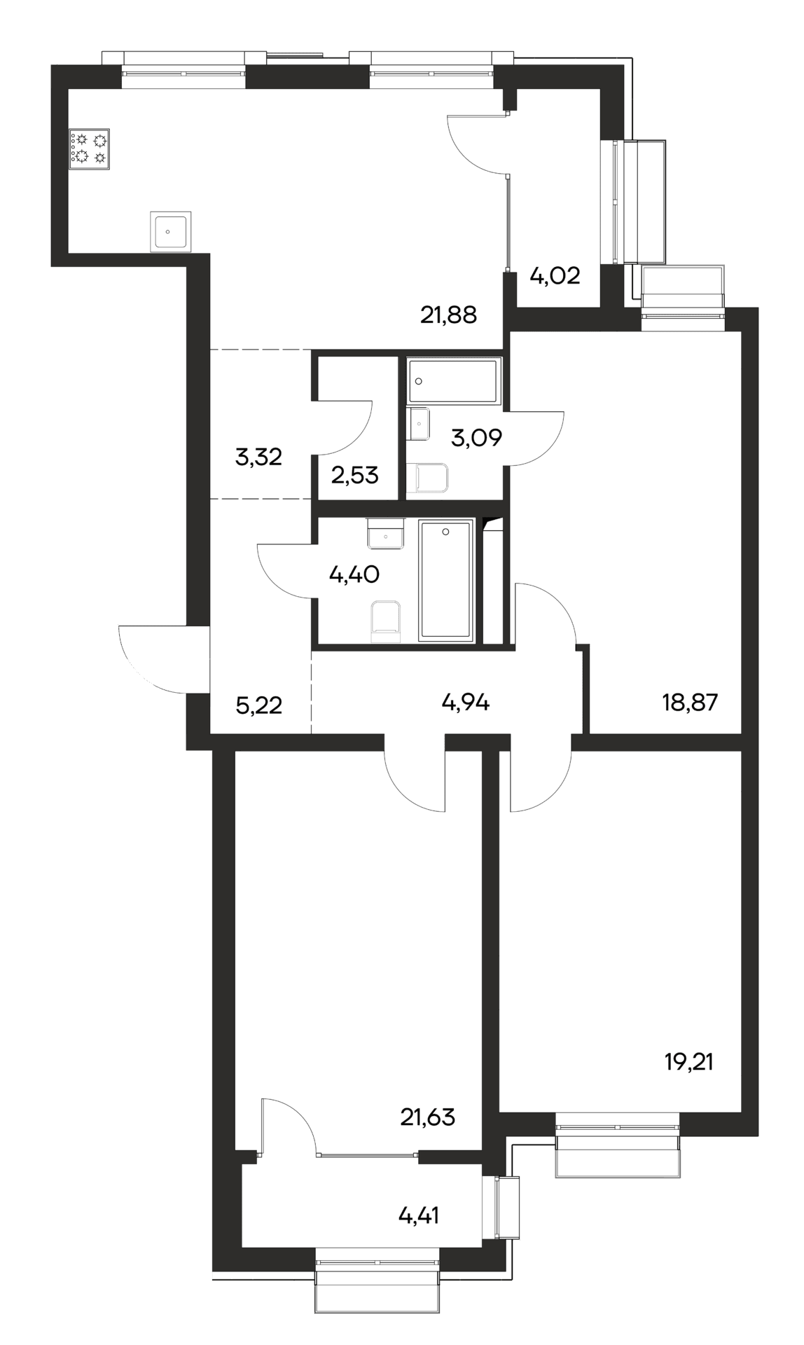 3-комн., 105.09 м²