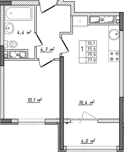2-комн., 35.6 м²
