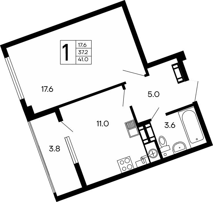 1-комн., 37.2 м²