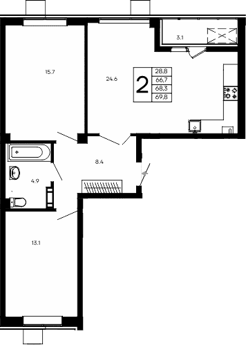 2-комн., 66.7 м²
