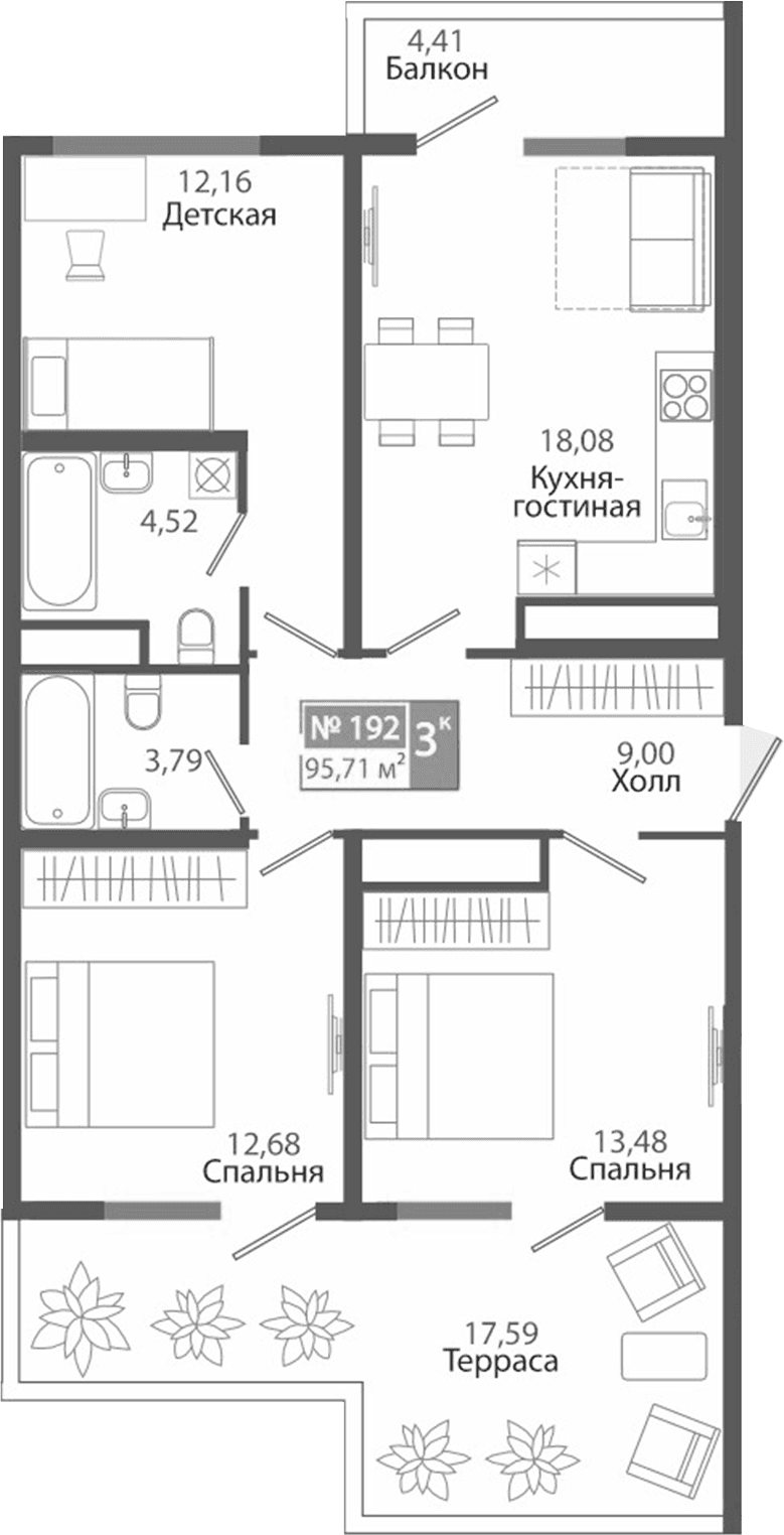 3-комн., 73.71 м²