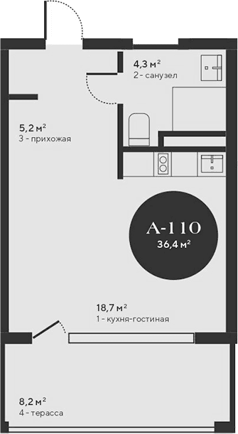 Студия, 28.2 м²