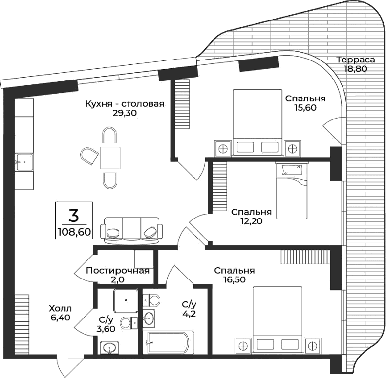 3-комн., 89.8 м²