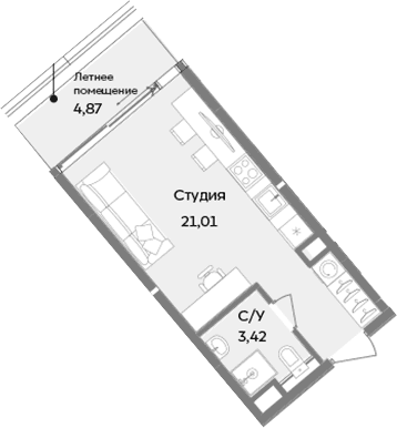 Студия, 24.43 м²