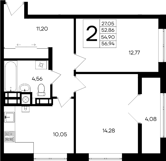 2-комн., 52.86 м²