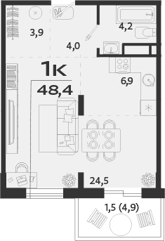1-комн., 46.9 м²