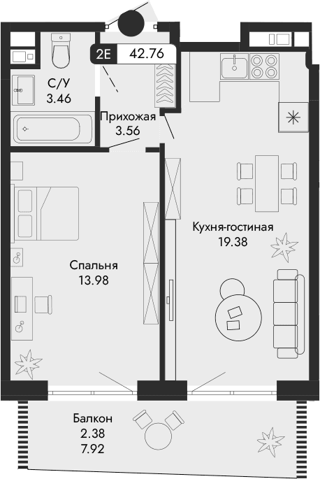 2-комн., 40.38 м²