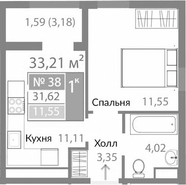 1-комн., 30.03 м²