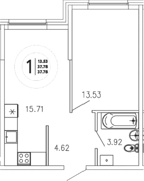 1-комн., 37.78 м²