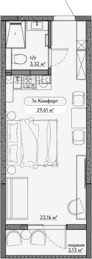 Студия, 26.48 м²