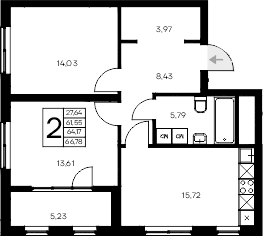 2-комн., 61.55 м²
