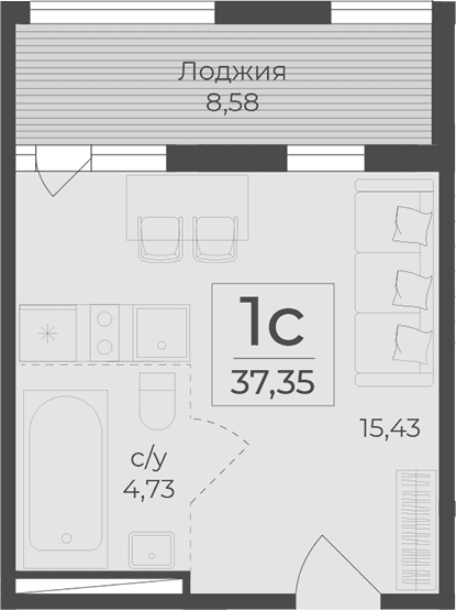 Студия, 28.77 м²