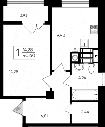 1-комн., 37.67 м²