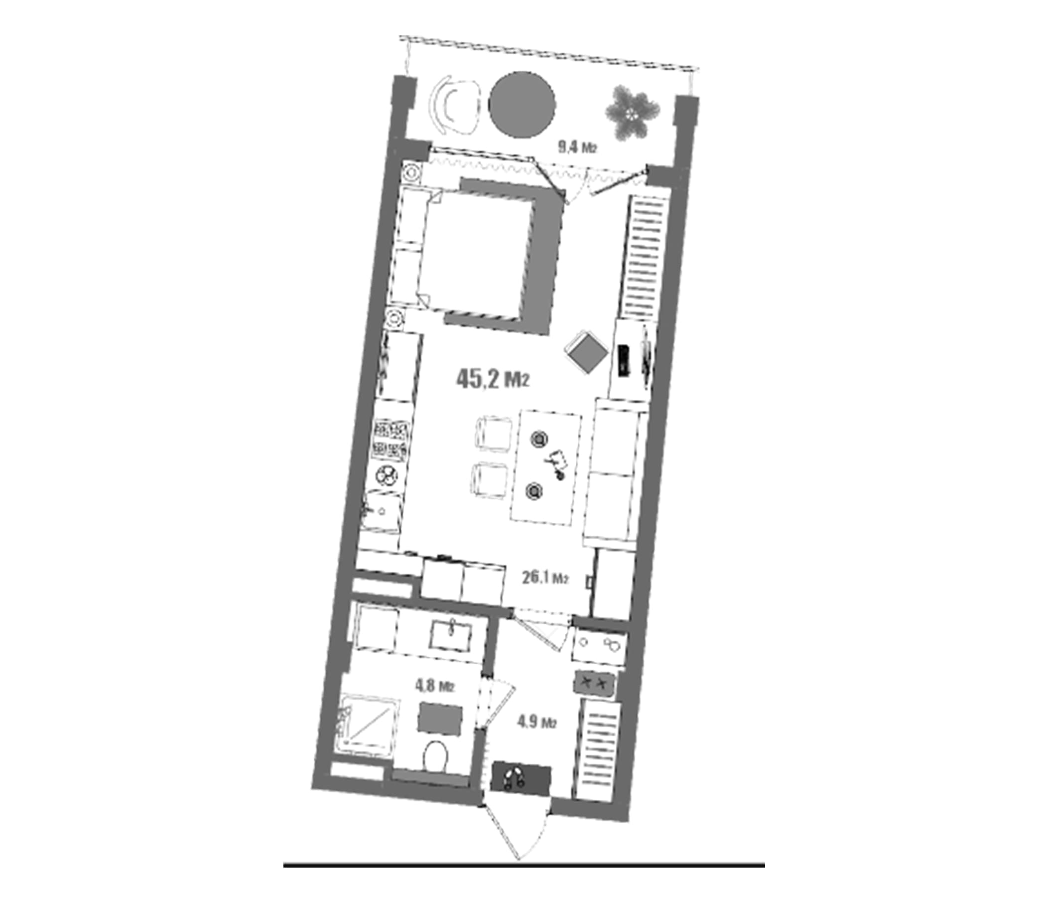 Студия, 35.8 м²