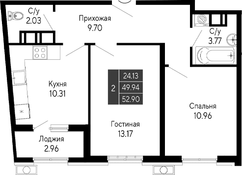 2-комн., 49.94 м²