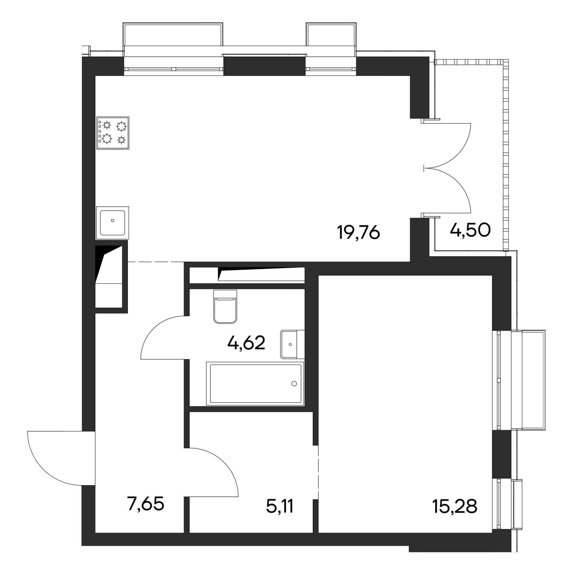1-комн., 52.42 м²