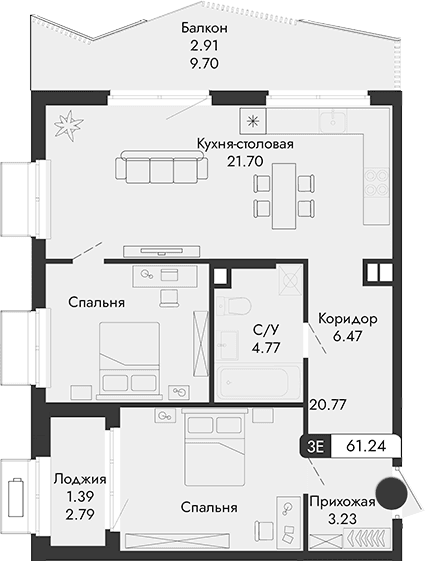 Своб. план., 56.94 м²