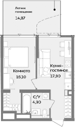 1-комн., 38.9 м²
