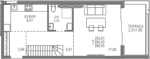 1-комн., 95.66 м²