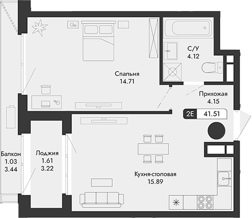 2-комн., 38.87 м²