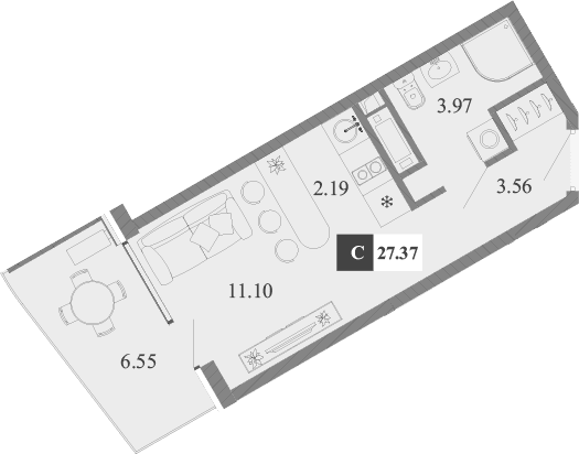 Студия, 20.82 м²