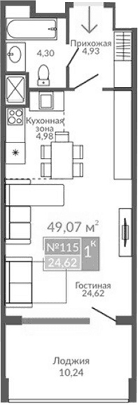 Студия, 38.83 м²