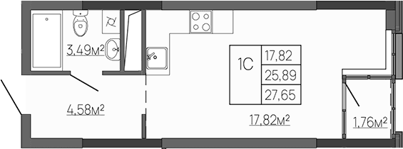 Студия, 25.89 м²