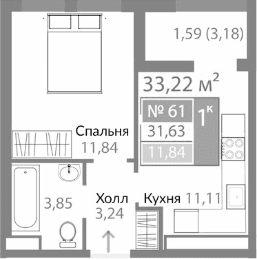 1-комн., 30.04 м²