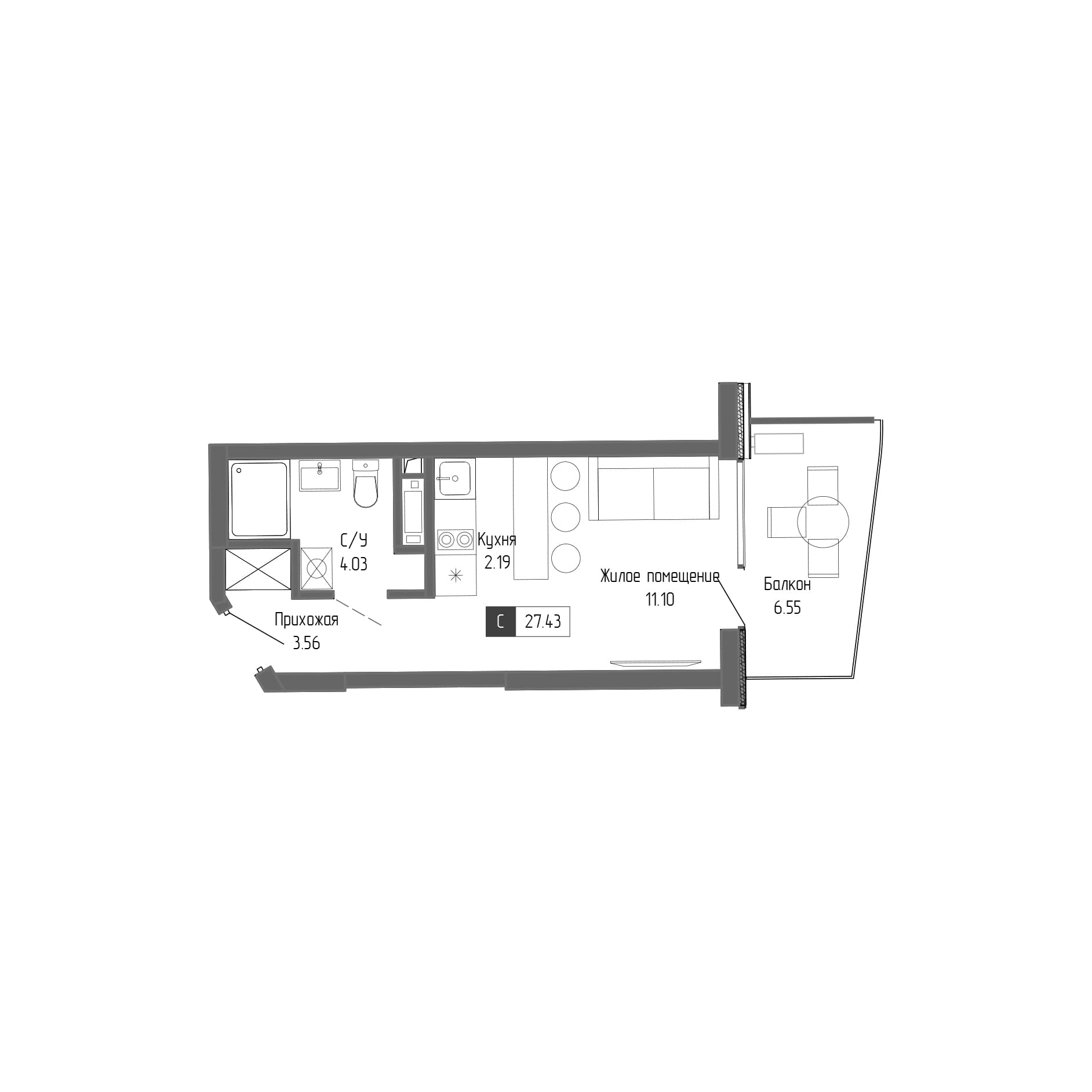 Студия, 20.88 м²