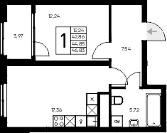 1-комн., 42.86 м²