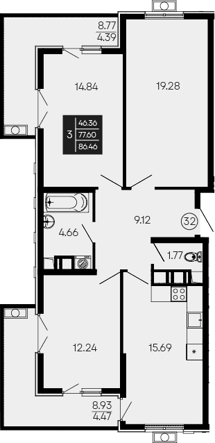 4-комн., 77.6 м²