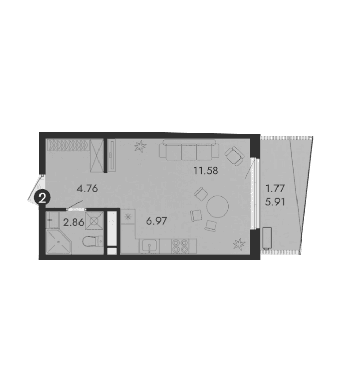 Студия, 19.45 м²
