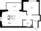 1-комн., 34.4 м²