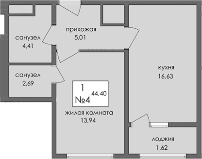 1-комн., 42.68 м²