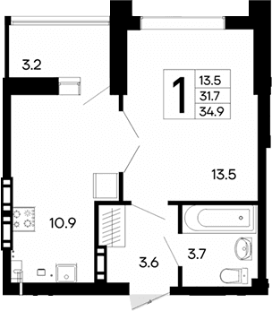1-комн., 31.7 м²