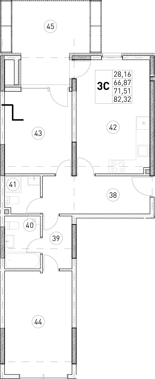 2-комн., 66.87 м²