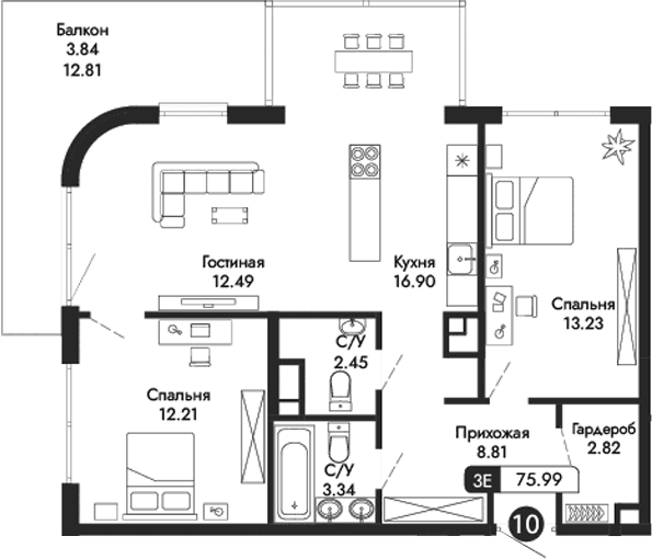 3-комн., 72.15 м²