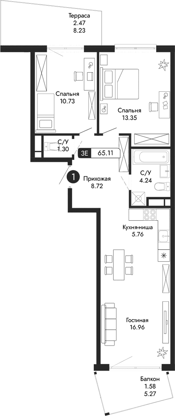 3-комн., 61.06 м²