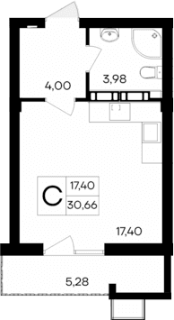 Студия, 25.38 м²