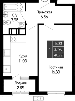 1-комн., 37.9 м²
