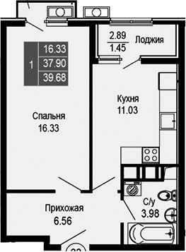 1-комн., 37.9 м²