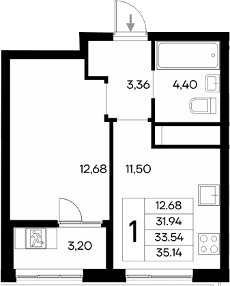 1-комн., 31.94 м²