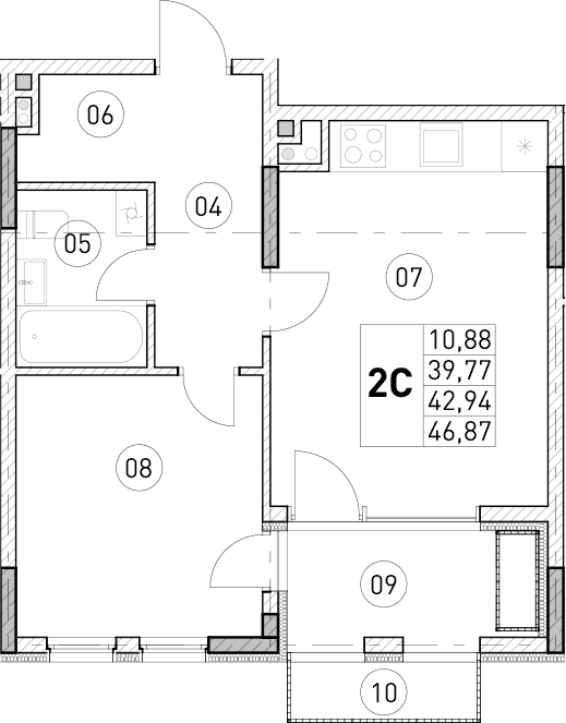 1-комн., 39.77 м²