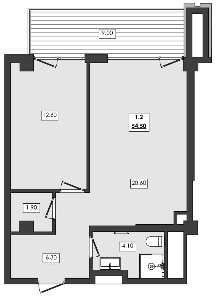 1-комн., 45.5 м²