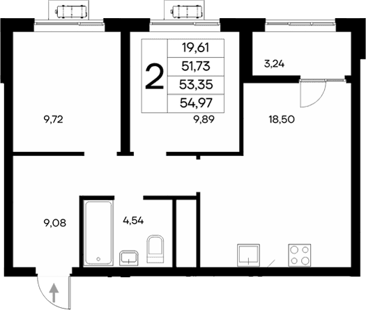 2-комн., 51.73 м²