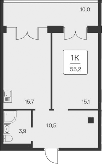 1-комн., 45.2 м²