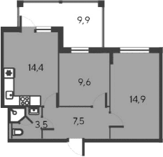 3-комн., 49.9 м²