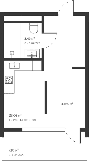 Студия, 26.49 м²